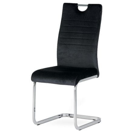 Autronic Moderná jedálenská stolička Jídelní židle, potah černá sametová látka, kovová chromovaná podnož a madlo (DCL-416 BK4)